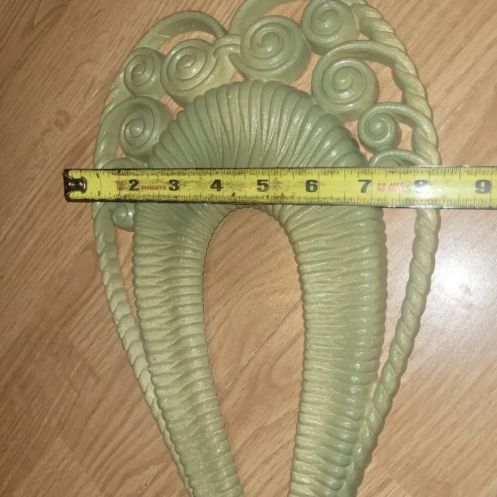 Vtg 70s Avacado Green Wall Sconce Candle Holder Rattan MCM Hollywood Regency